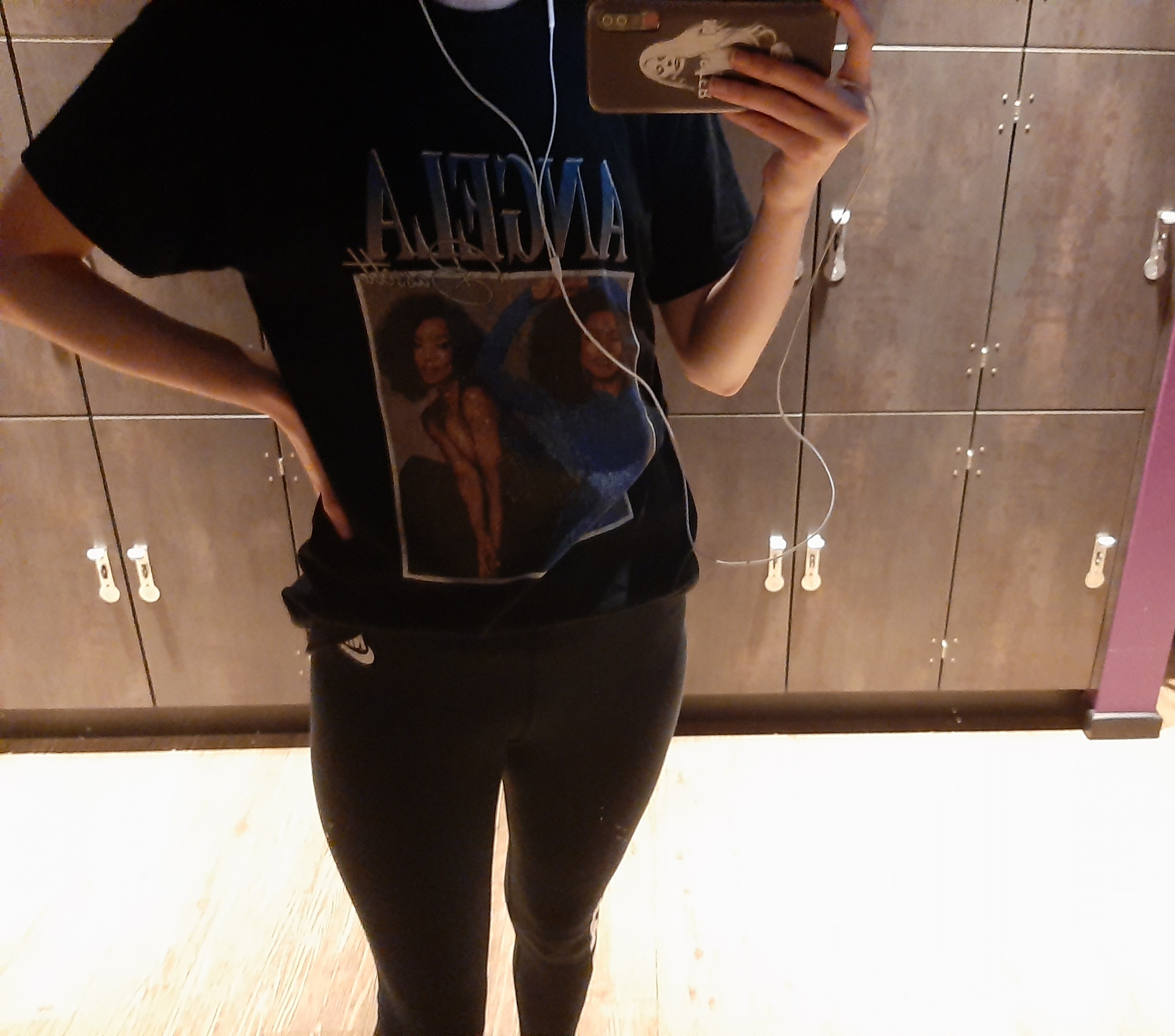 me wearing my workout clothes and Angela shirt